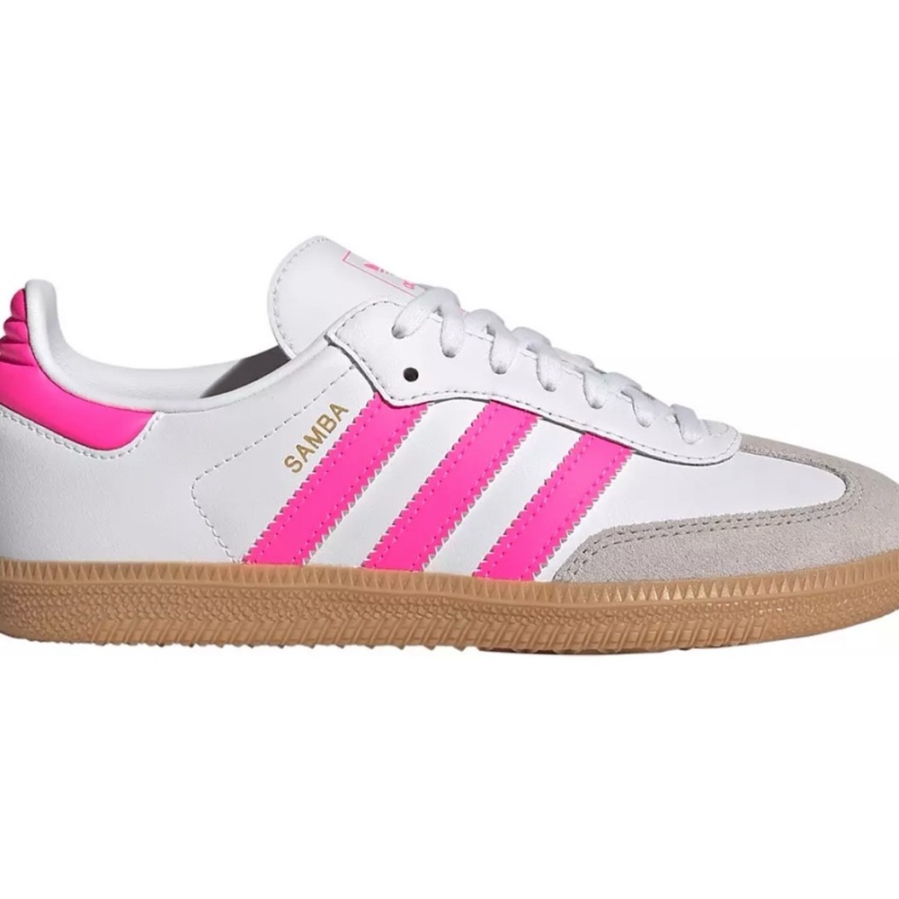 adidas Samba Leather Sneaker in White & Neon Pink